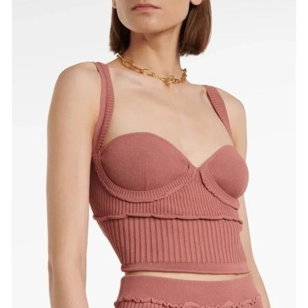 ALTUZZARA Piper Ribbed-Knit Bustier Crop Top Mauve Pink | Large
